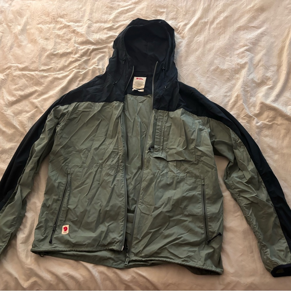 Men's Navy and Light Sage Green Hooded Windbreaker